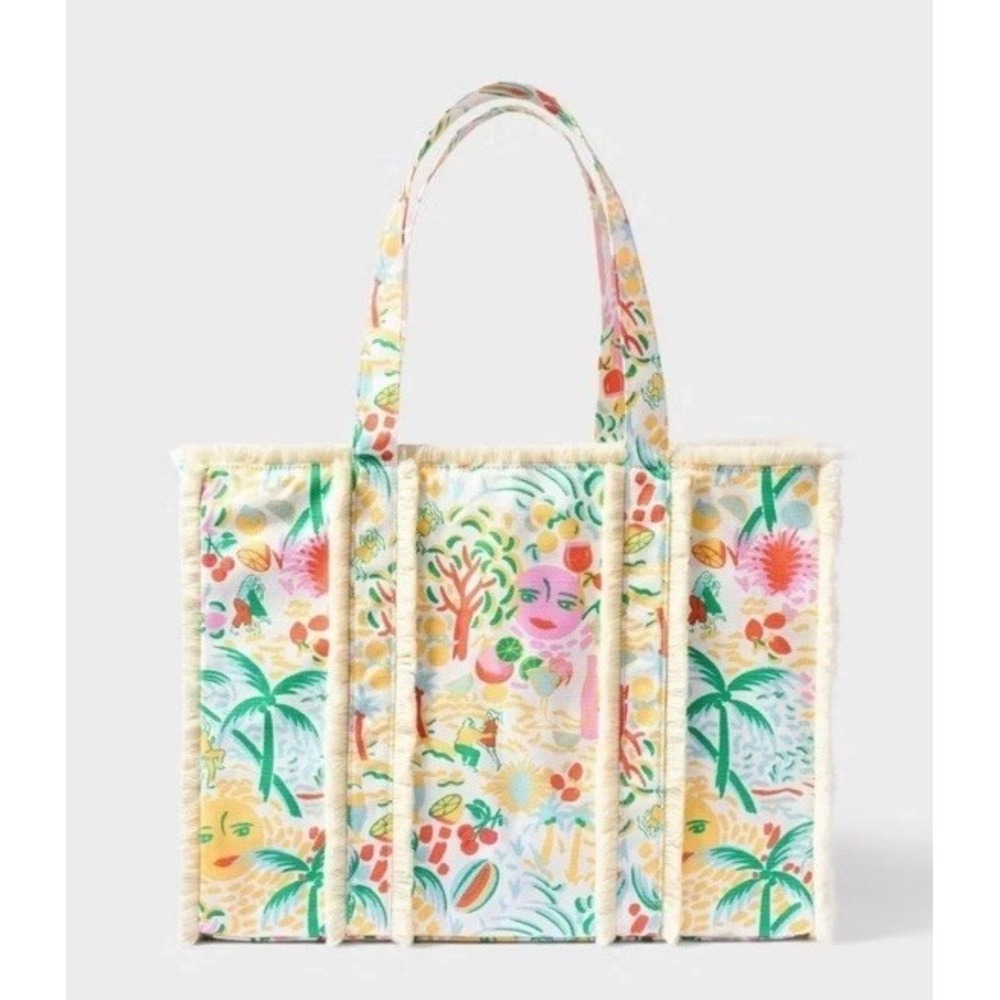 NWT - Roller Rabbit Multicolor Tropical Print Tote - Cream, Green, Pink, Yellow
